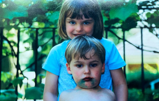 Childhood photo of Jake DeBruin and his older sister, Caroline. 