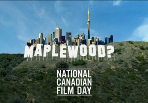 Image of the Toronto skyline with a Hollywood-style 'Maplewood' sign