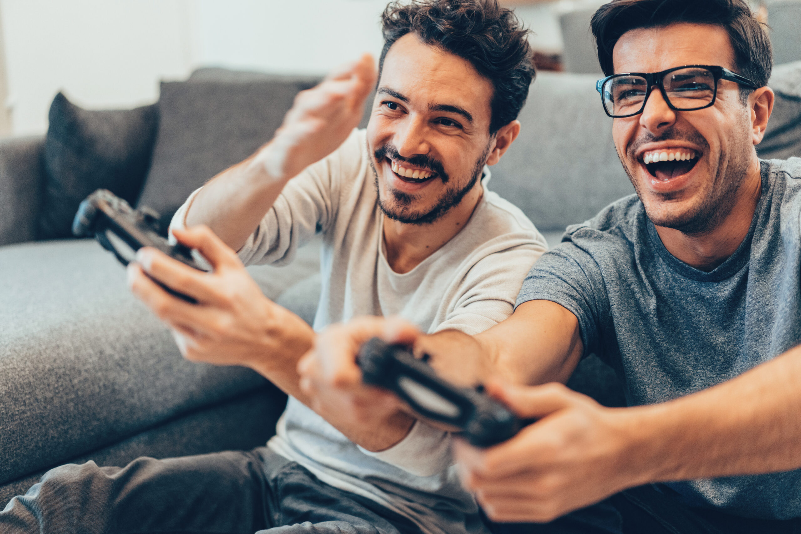 Two guys playing video games.